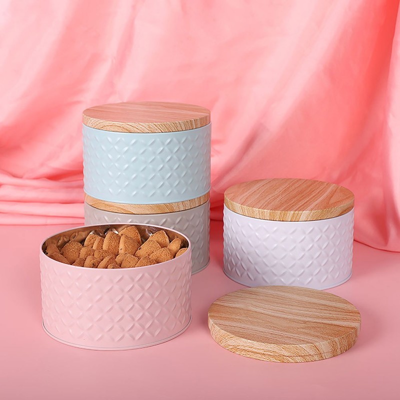 Round Iron Dessert Box with Lid for Bakery Cookie Snacks Storage Purpose gallery