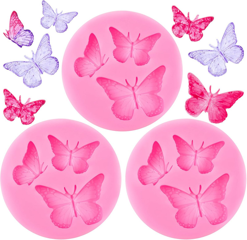 3PCS Mini Butterfly Silicone Molds, Cute Fondant Cake Baking Chocolate Candy Cup