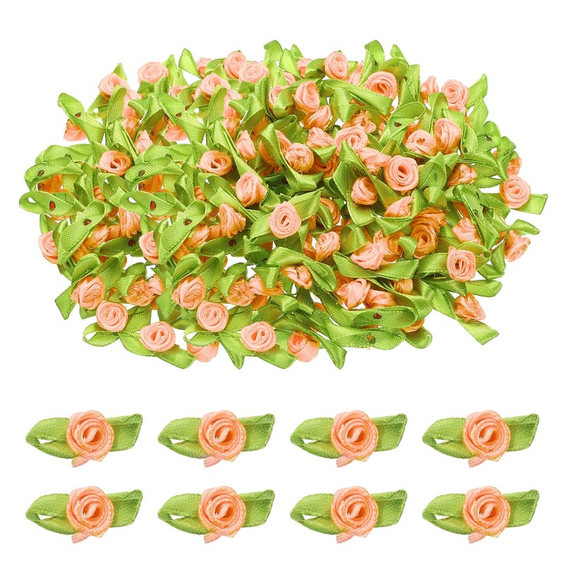 500 Pcs Mini Ribbon Roses Flowers Bows for Crafts, 15mm/0.6″ Dia, Champagne Pink