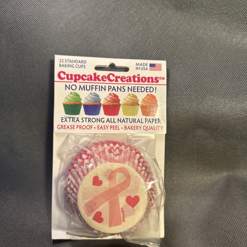 Cupcake Creations Pink Ribbon Cupcake Liners No Muffin Pan, 32 Standard Cups