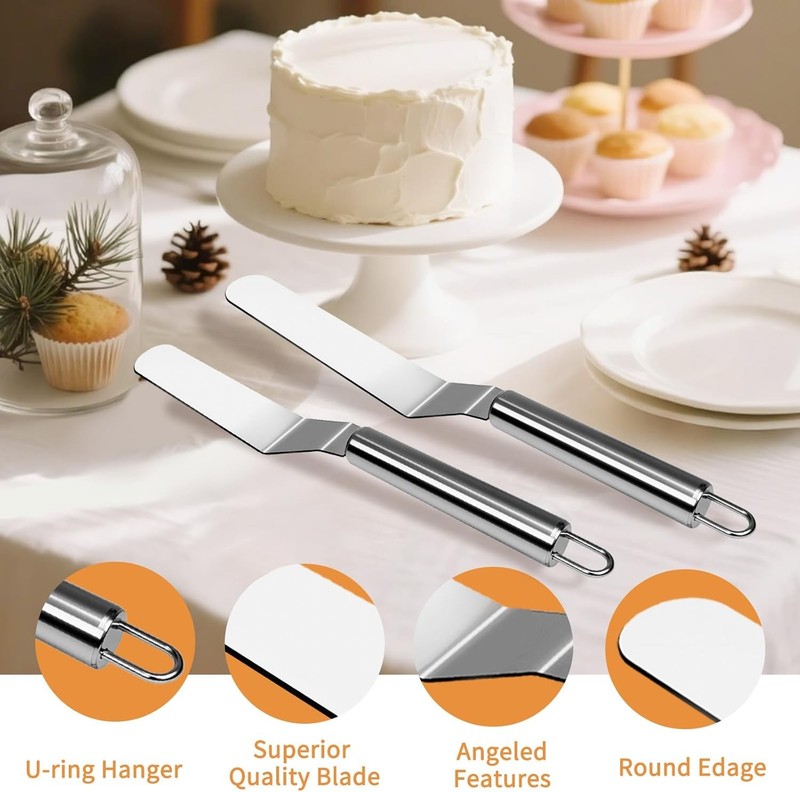 2 Pcs Offset Spatula Set with 6" & 8" Blade, Stainless Steel Icing Spatula Cake gallery
