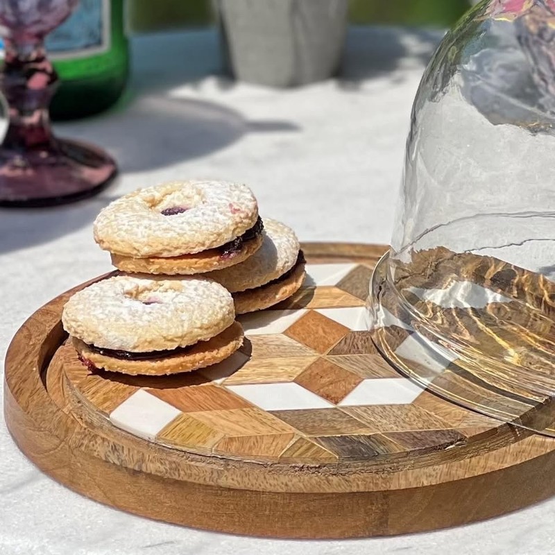 Geometric Cake Tray, Dome, Server, Dessert, Snacks, Cheese Glass , 9 D x 7.5 H gallery