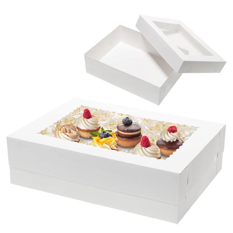 10pcs 14x10x4 Cake Boxes with Window Rectangle Quarter Bakery Boxes for Pastr…