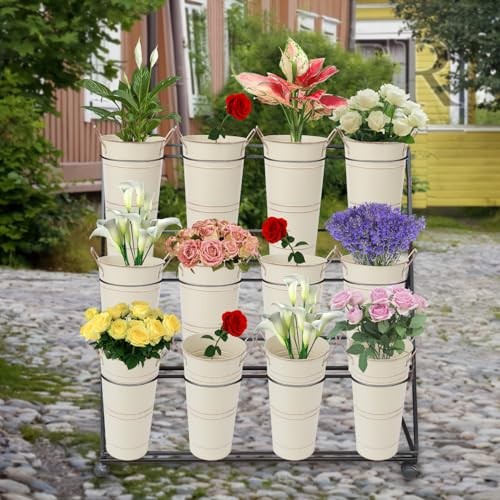 10.62 Inch Galvanized Metal Vases Farmhouse French 10.62in Medium Beige 4pcs gallery