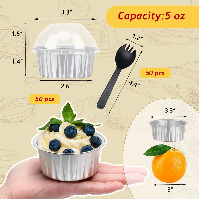 Cupcake Liners with Dome Lids 50 Pack,Free-Air 5oz Aluminum Foil Baking, Silver gallery