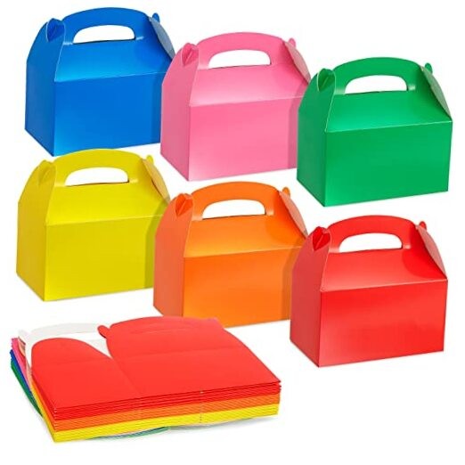 Party Favor Boxes - 6.2 x 3.5 x 3.6 In, 24 Blue,Green,Orange,Pink,Rainbow,Red