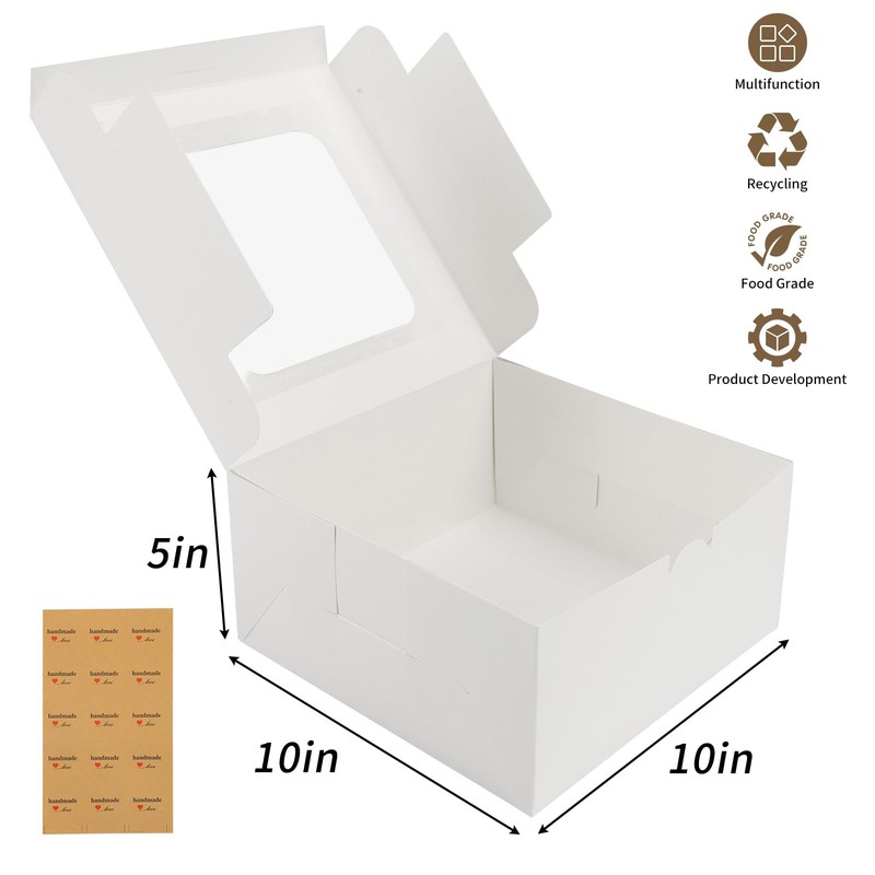 24pcs Cake Boxes, 10x10x5 Inches White Square Bakery Boxes with Window Cajas ... gallery