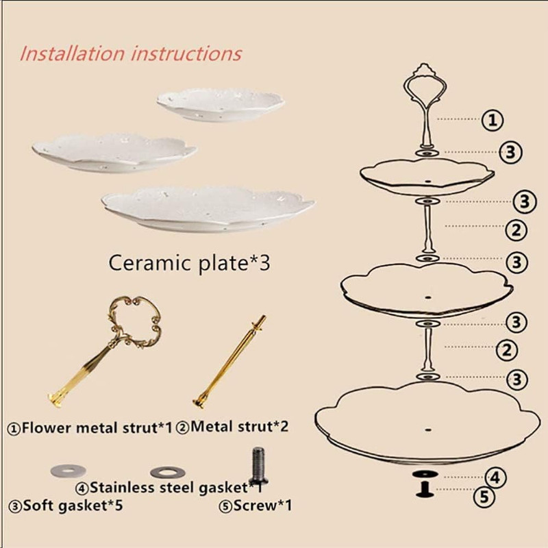 3-Tier Porcelain Embossed Cupcake Stand - Pure White Rimmed with Gold Dessert Ca gallery
