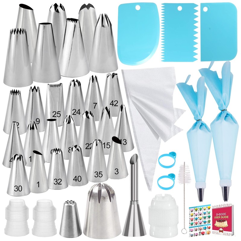 Makmeng Piping Bags and Tips Set – 50Pcs Cake 6.02*4.06*1.5inch, Blue