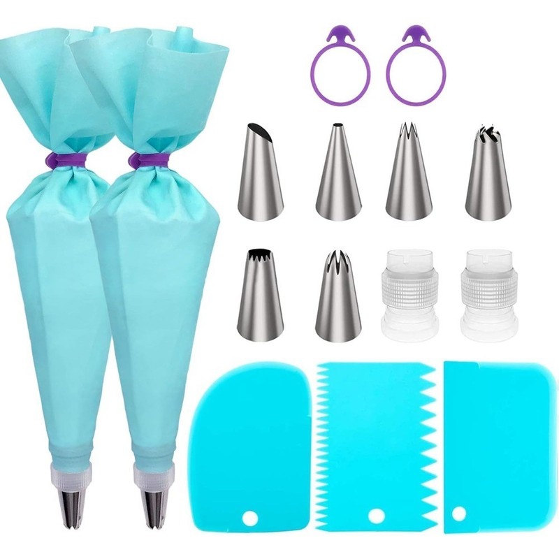 Reusable Piping Bags and Tips Set with Standard Converters Silicone Rings for