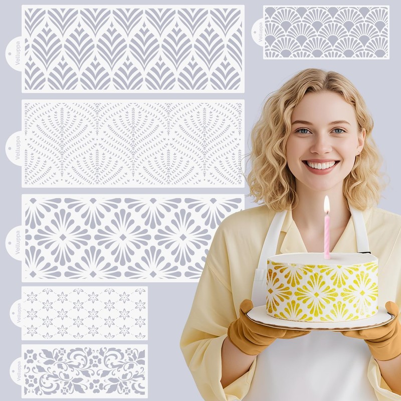 6 PCS Cake Stencils for Buttercream Floral Lace Wedding Birthday Decor K1