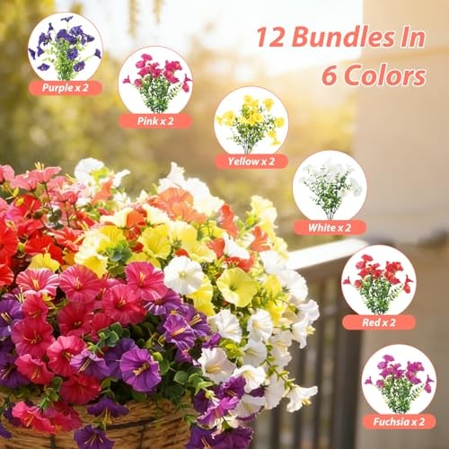 12 Bundles Artificial Flowers for Outdoors Decoration, Faux 6 Mixed Colors gallery