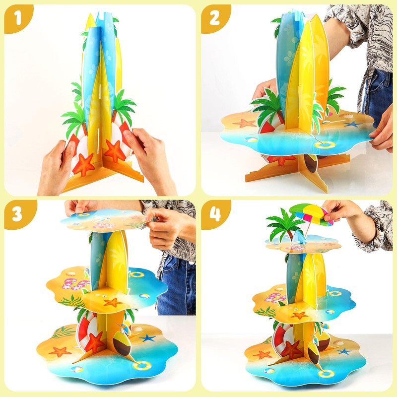 Summer Decorations Beach Surfboard Palm Tree Umbrella Cupcake Stand Gift gallery
