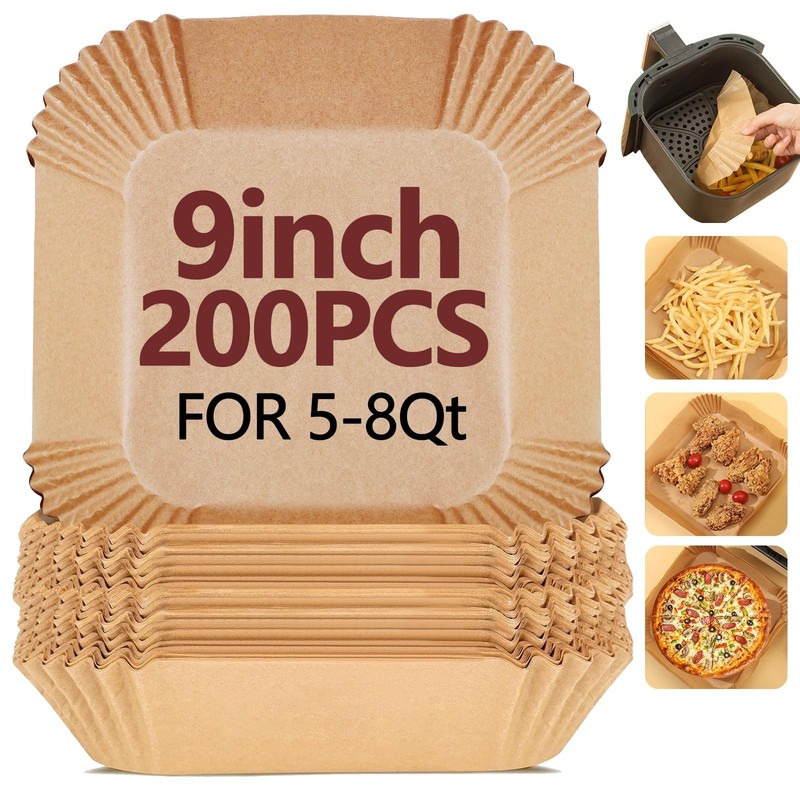 9 Inch Air Fryer Liners Disposable-200PCS Square Parchment Paper for Air Fryer