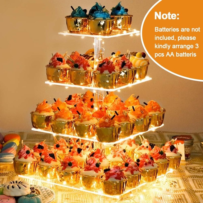 Cupcake Stand with Yellow Led Lights, 4 Tier Cupcake Stand for 50 Cupcakes, A... gallery