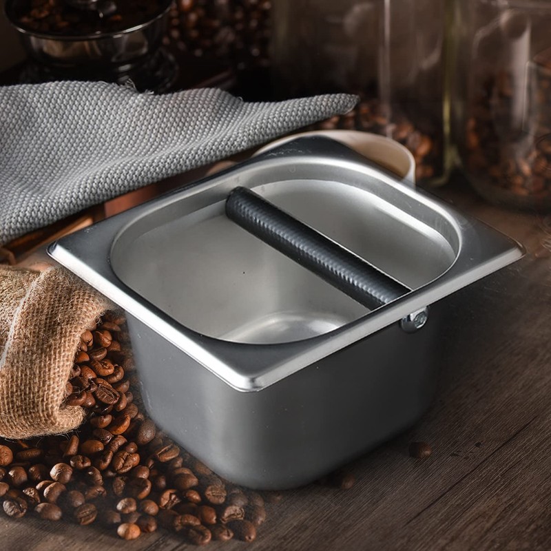 Coffee Knock Box, Stainless Steel Espresso 6.3 x 6.89 x 3.7, Silver gallery