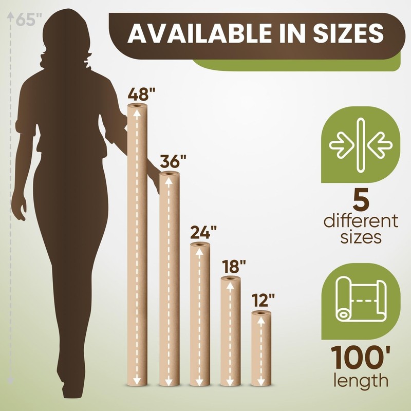 24" x 1200" (100 ft) Natural Kraft Paper Roll – USA Made Non-Toxic, Odorle gallery