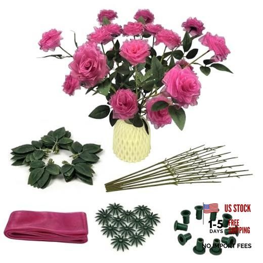 21PCS DIY Handmade Chiffon Ribbon Roses (Semi-Finished Product) – Rose Red