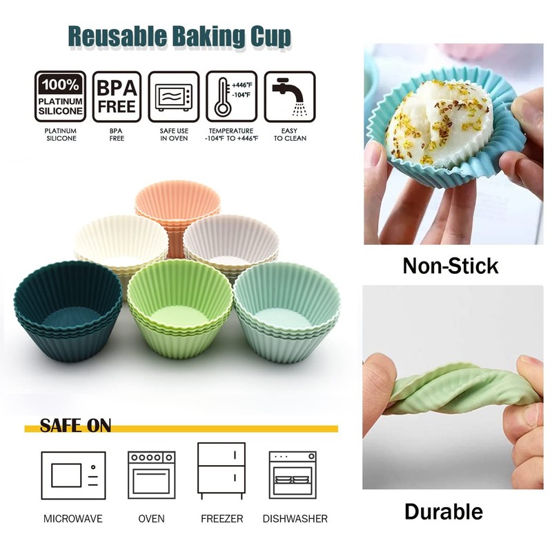 Reusable Silicone Cupcake Baking Cups 24 Pack 2.75 inch Non-stick Muffin Liners gallery