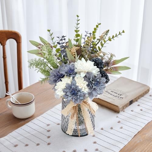 Fake Flowers in Vase, Artificial Flowers Blue Faux Blue and White/Grey Vase gallery