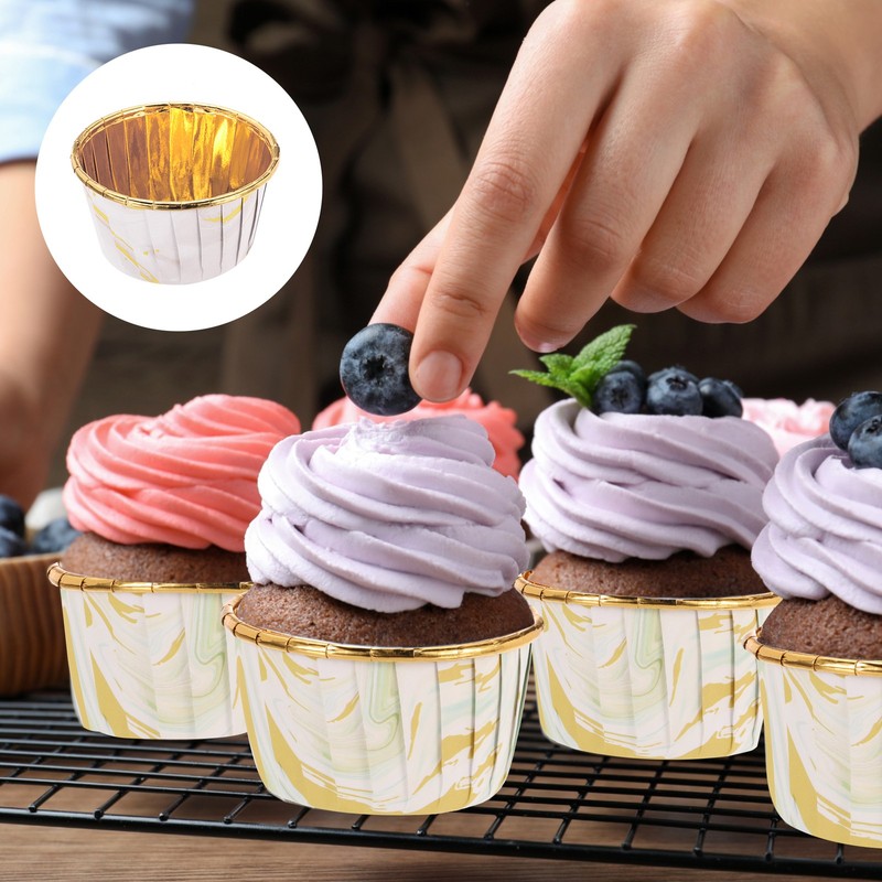 50 Pcs Cupcake Liners, Single-sided Aluminum Foil, Pink (Round-Pattern) gallery