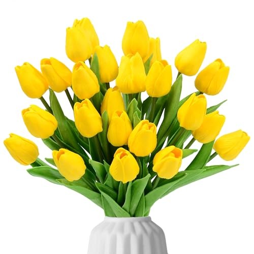 24pcs Tulips Artificial Flowers, 13.4" Artificial Silk Flowers 24 pcs Yellow gallery