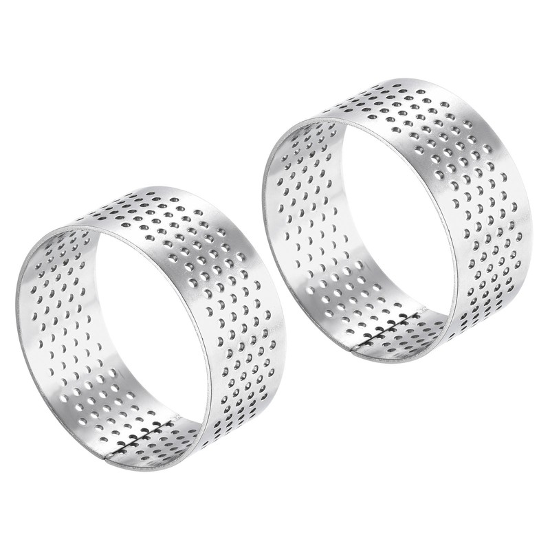 2pcs Stainless Steel Cake Rings 1.7″ Perforated Cake Mousse Ring Baking Tools