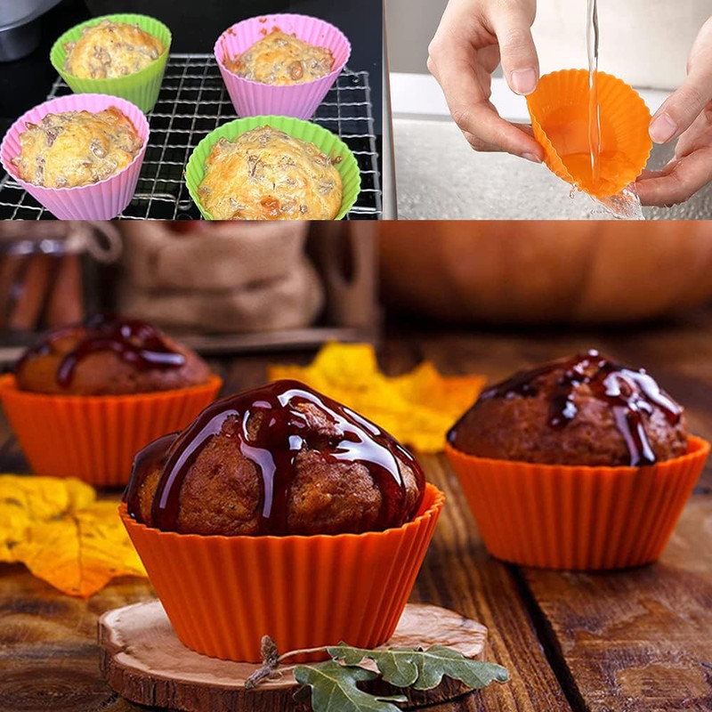 12PCS Jumbo Silicone Cupcake Baking Cups Reusable Muffin Liners 3.54 Inch gallery