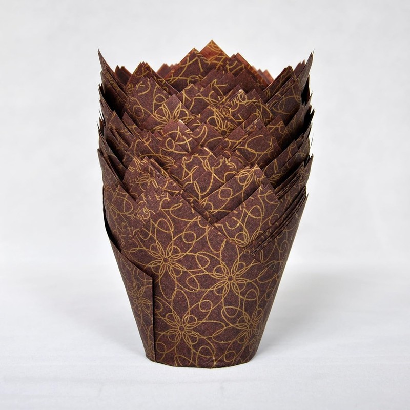 JUMBO Large size Brown Golden pattern Tulip Baking Cups 2-1/4"Base diameter x... gallery