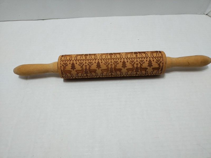 Wooden Christmas Rolling Pin Reindeer Christmas Tree Snowflake Holiday Cutouts gallery