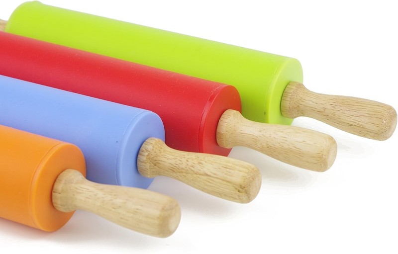 Silicone Baking Non-stick Rolling Pin Dough Roller Wooden Handle gallery