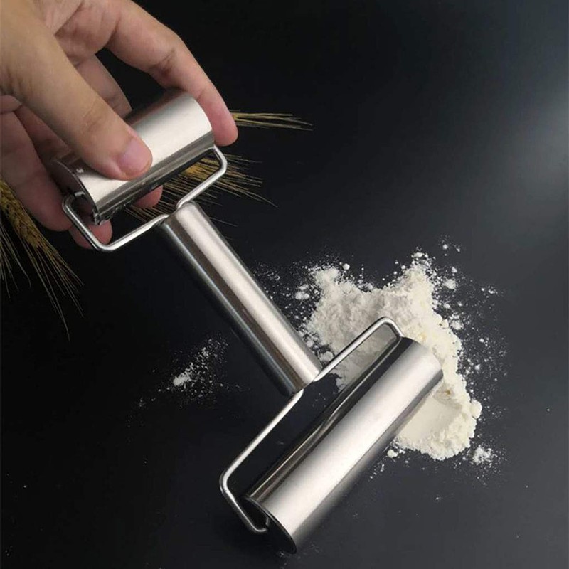 Stainless Steel Double Rolling Pin Pastry Pizza Dough Baker Metal Utensil gallery