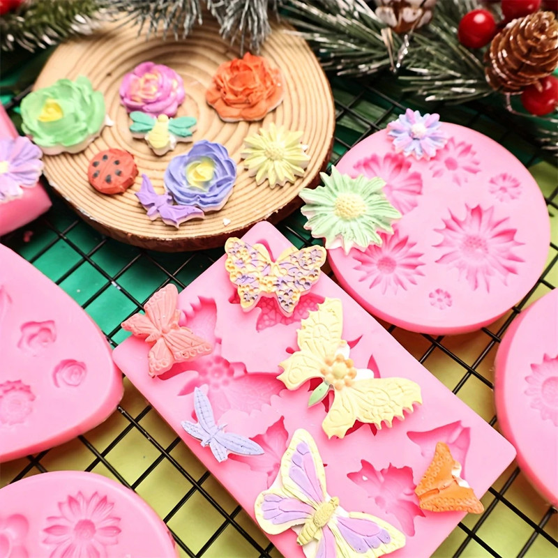 8 Piece Silicone Fondant Molds - Flowers and Butterfly for Chocolate, Candy gallery