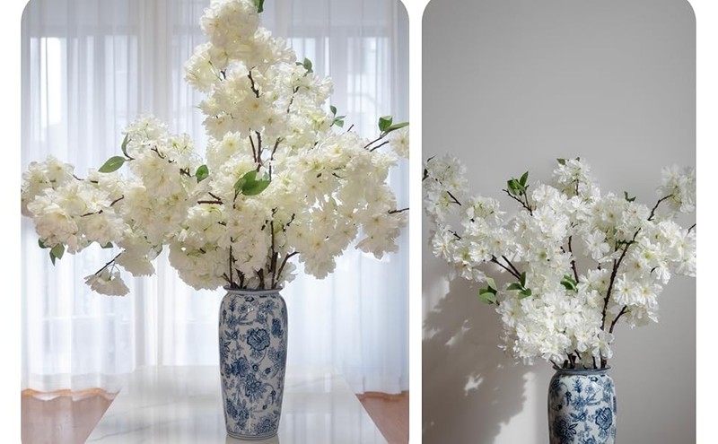 47.2 Inches Cherry Blossom es, 3 Pieces Artificial White gallery