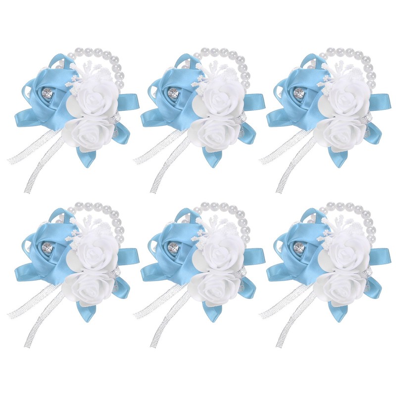 6-Pack Pearl Corsage Wristlet Bracelet for DIY Corsage Supplies [Sky Blue] gallery