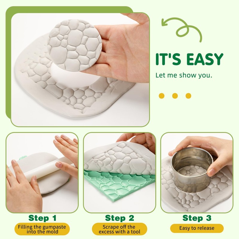 Wood Fondant Mold,Cobblestone Silicone Texture Mat for Clay,Fondant Impressio... gallery