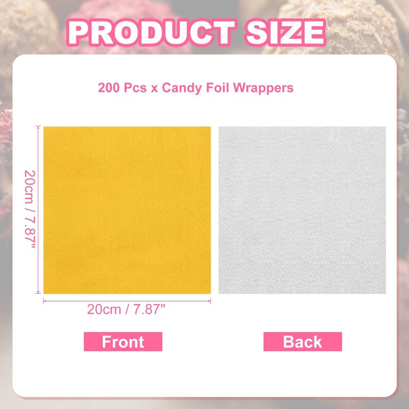 200 Pcs Candy Foil Wrappers, 7.87 x 7.87" Wrappers, Gold (Orange Peel) gallery