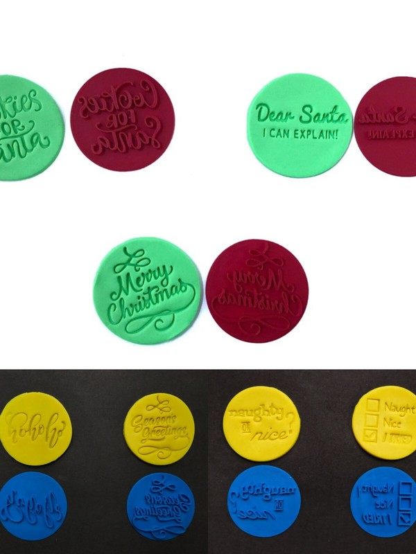 Merry Xmas Seasons Greetings Naughy or Nice Santa Hohoho Cookie Fondant Stamp