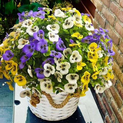 Artificial Flowers for Outdoors Fake Plants Spring Decor 14 Purplewhiteyellow gallery