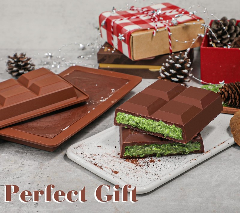 2 Pack Deep Chocolate Bar Molds Large Thick Silicone 8 Snap Stuffed Knafeh gallery