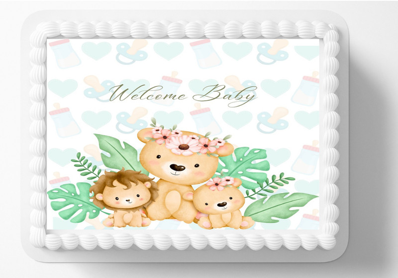 Safari Themed Zoo Jungle Edible Image Cake Topper for Baby Shower, Gender Reveal