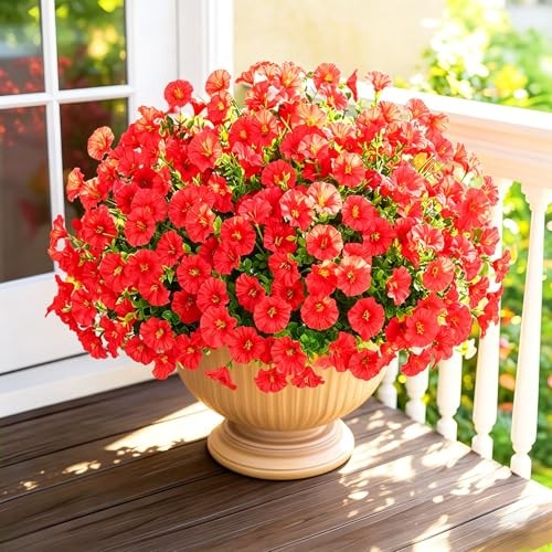 14 Bundles Artificial Flowers for Outdoor, Faux Flowers Silk Morning Glory Red gallery