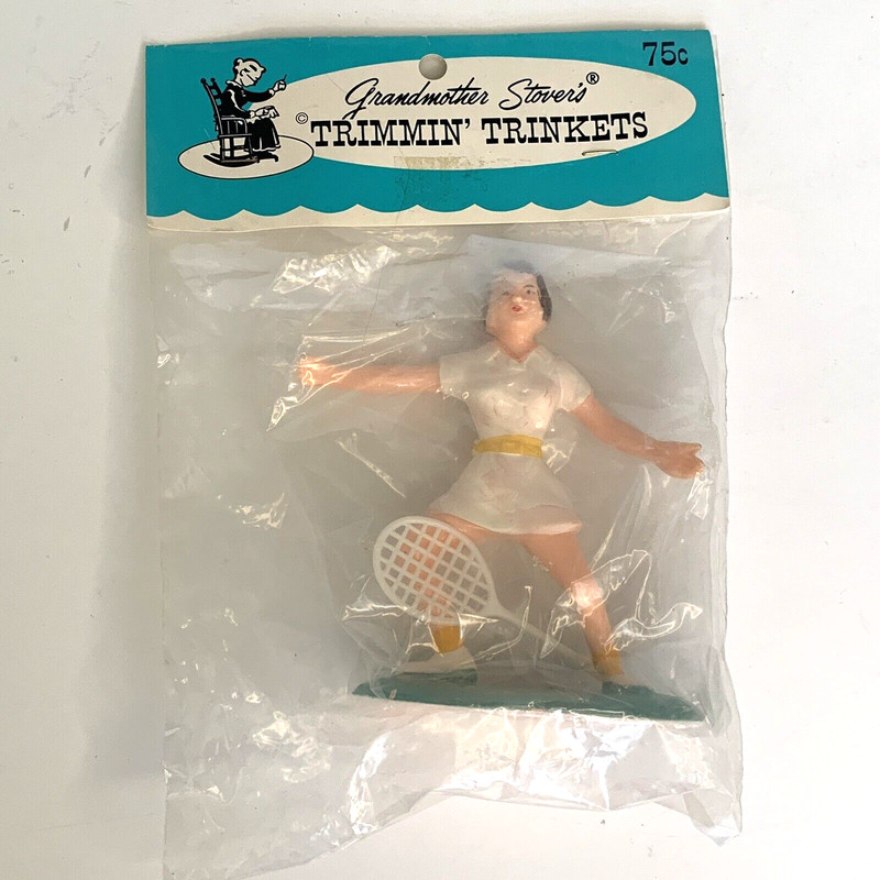 Vintage Tennis Cake Topper Grandmother Stover’s Trimmin’ Trinkets Plastic Player