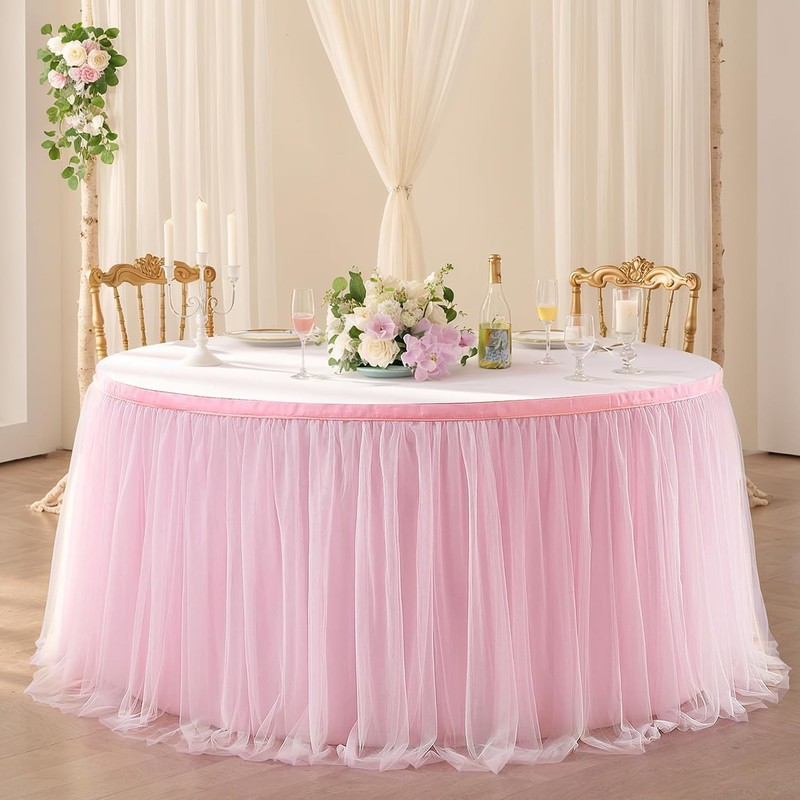 9ft Pink Tulle Table Skirt for Rectangle Tables or Round Tables Tutu Table gallery