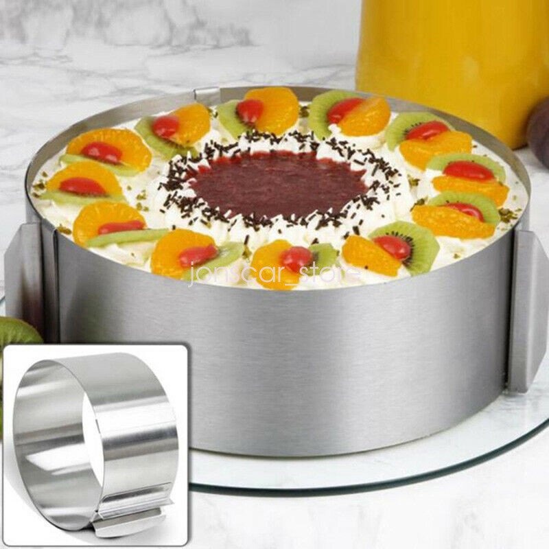 Adjustable Round Stainless Steel Mousse Cake Ring Layer Baking Mold Silver 6/12″