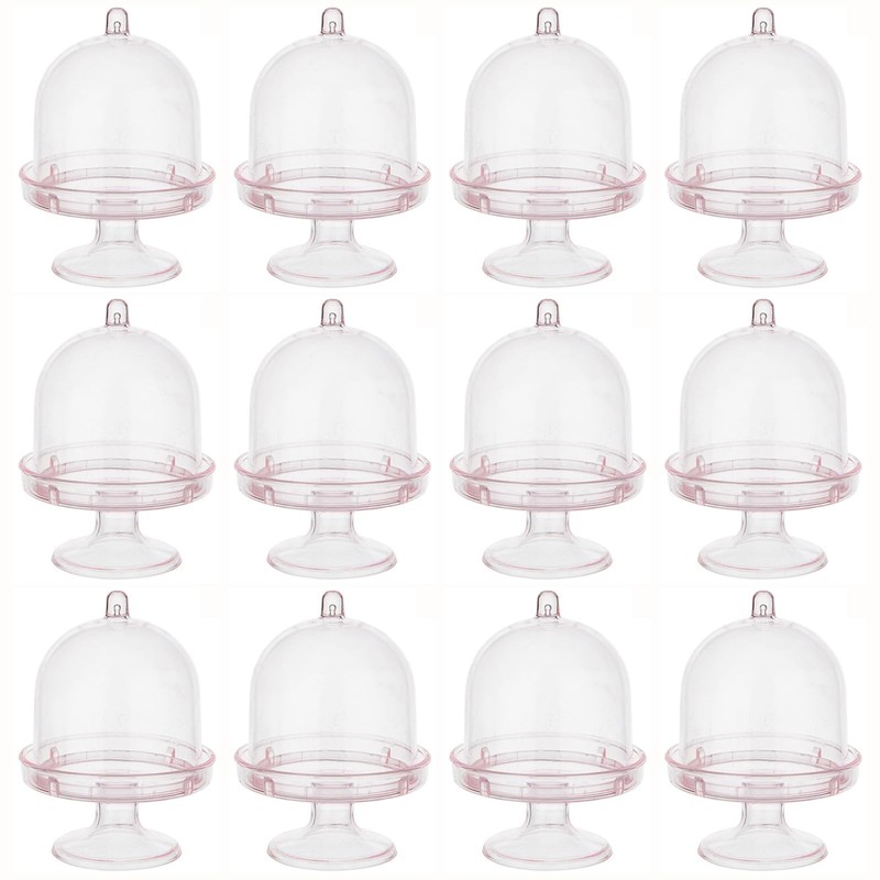 12-Pack Plastic Mini Cake Stand, Dessert Display Plate with Dome Cover for Bi…