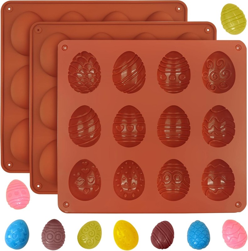 Easter Egg Chocolate Molds 3pcs Silicone Easter Candy Molds 12 Design Egg Candy