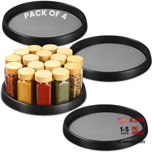 Oizeir 10 Inch Lazy Susan (Set of 4) – Non-Skid Turntable for Cabinet to Black