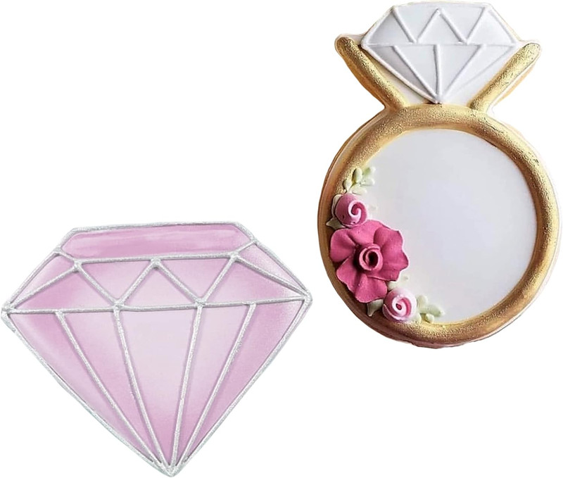 Ann Clark Engagement Cookie Cutters 2-Pc Set (Diamond Ring & Gem) Made in USA gallery