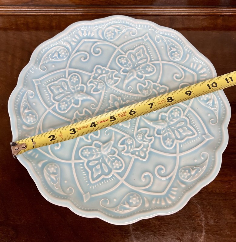 Vera Bradley My Home Java Blue Majolica Sadek Cake Stand Scalloped Edge 11x3.75” gallery